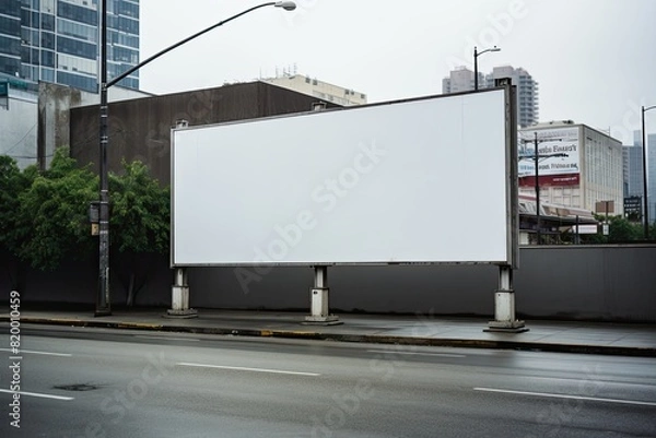 Obraz Blank billboard sign mockup in the urban environment, on the facade, empty space to display your advertising or branding campaign