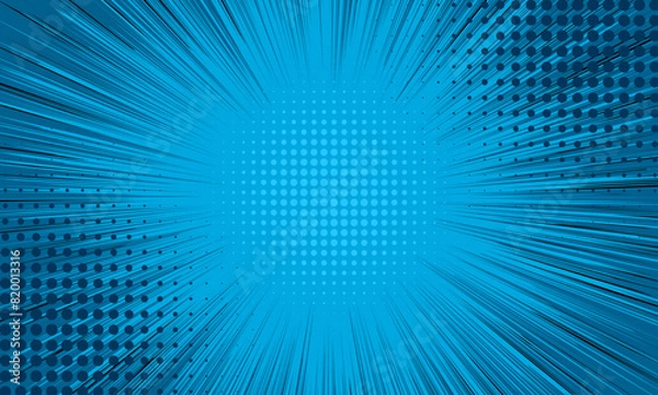 Fototapeta abstract comic background with zoom effect and dot halftone on blue