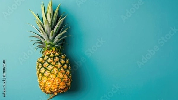 Obraz Fresh pineapple on blue background, top view