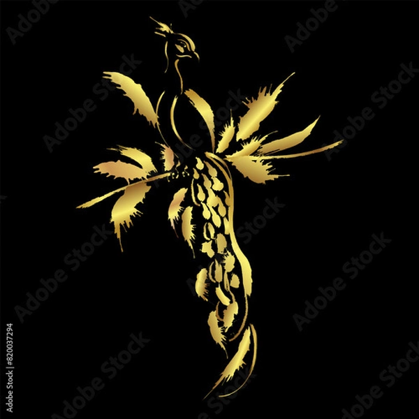 Obraz Golden brush stroke peacock