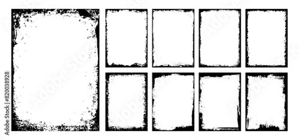 Fototapeta Vector grunge overlay texture frame or border with paint brush stroke for poster, banner and background design. Social media grunge background art. Retro torn paper or grainy overlay texture pattern.