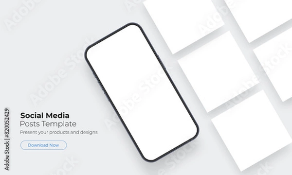 Fototapeta Smartphone With Blank Social Media Posts For Your Product Designs. Vector Illustration