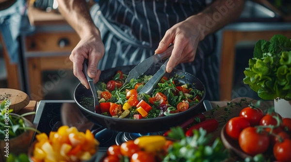 Obraz Professional Chefs Preparing Vibrant and Fresh Dishes