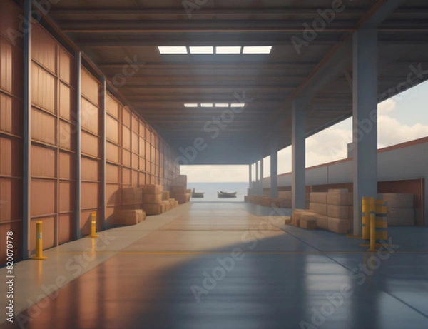 Fototapeta Loading dock in the port. Cargo warehouse. AI Generated. IA 

