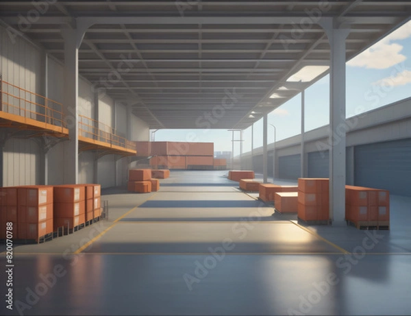 Fototapeta Loading dock in the port. Cargo warehouse. AI Generated. IA 

