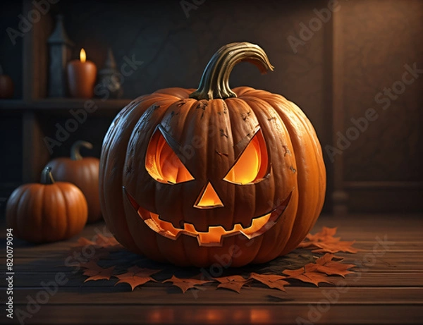 Fototapeta halloween pumpkin on a wooden table. Generate AI