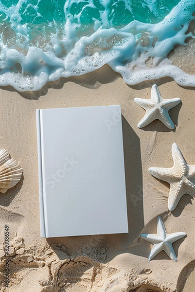 Obraz Empty book mockup on sandy beach generated.AI