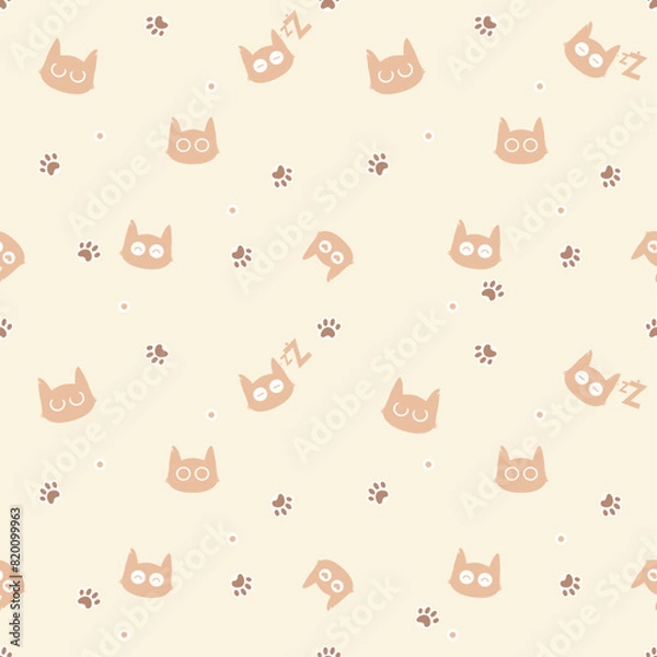 Fototapeta Paw cat and pet background. Traces of Pets. Paw vector foot trail print of Cat. Kitty Paw background and wallpaper vector. Dog paw seamless pattern wallpaper. Love heart valentine concept.