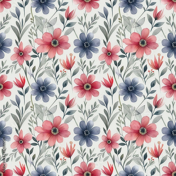 Fototapeta Seamless Pattern of Watercolor Florals
