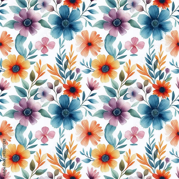 Fototapeta Seamless Pattern of Watercolor Florals