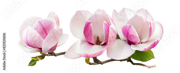 Fototapeta a branch of tender spring pink flower primrose magnolia isolated on transparent background