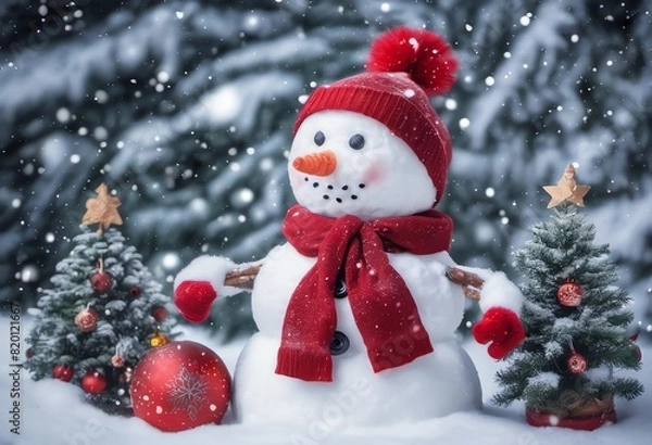 Obraz Christmas snowman in the forest