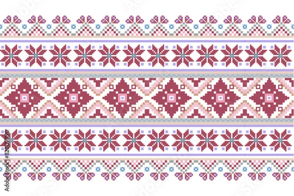 Fototapeta Red flower geometric seamless ethnic pattern design for background, wallpaper or wrapping