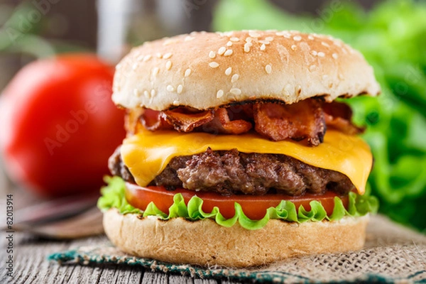 Obraz Bacon burger with beef cutlet