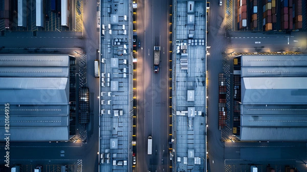 Fototapeta An aerial view of a large package delivery facility.