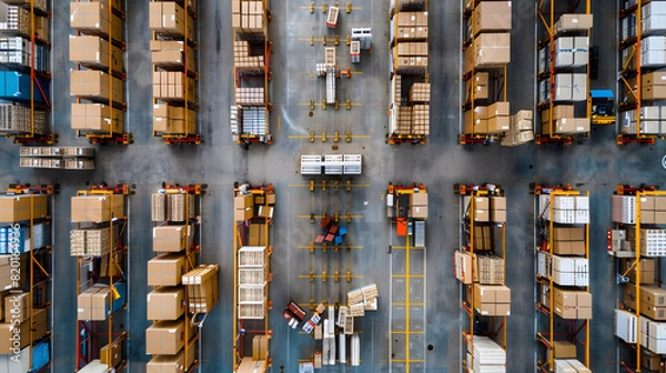 Fototapeta An aerial view of a large package delivery facility.