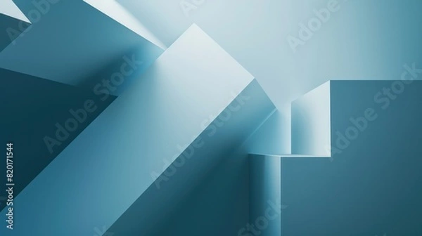 Fototapeta The image shows various shades of blue forming geometric shapes and angles with a light source