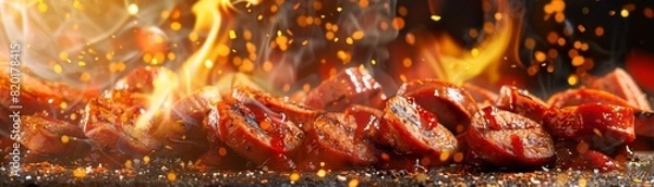 Fototapeta Currywurst, sliced sausage with curry ketchup, Berlin street food stall