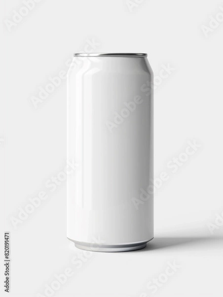 Fototapeta White blank drink can in isolated white background. Aluminum beverage soda or beer can for mockup. AI generated