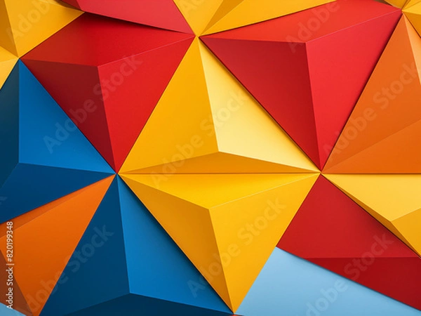 Fototapeta Geometric paper bursts with color, showcasing vibrant yellow, blue, and red