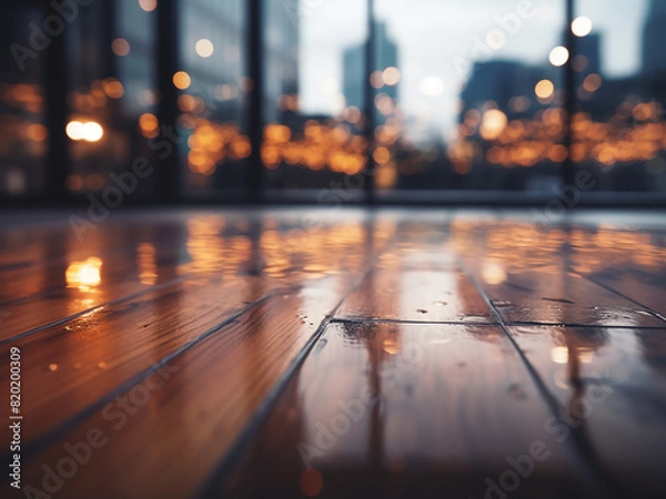 Fototapeta The citys architectural elegance merges with blurred lights, casting an abstract ambiance