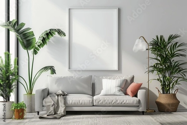 Fototapeta Poster Mockup in Modern Minimalist Interior created with Generative AI