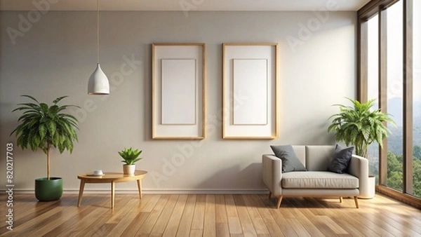 Obraz Living room with two frames on the wall (mockups),