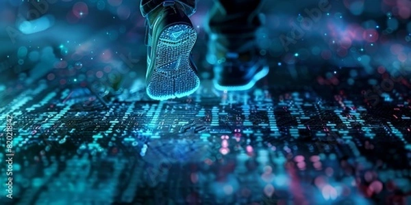 Fototapeta Cybersecurity digital footprints made of binary code