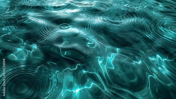 Fototapeta Shimmering Water Surface With Ripples and Bubbles