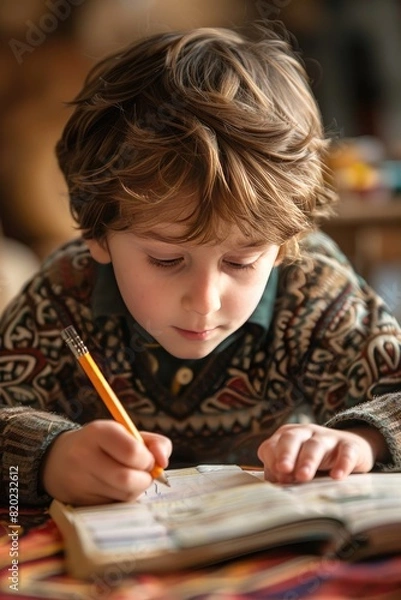 Fototapeta the child is reading a book. Selective focus