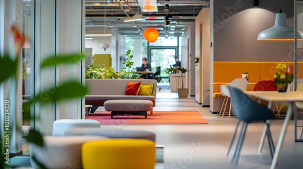 Obraz Open-plan office with a dedicated brainstorming corner.