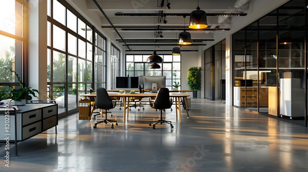 Obraz Open-plan office with dynamic lighting setups.