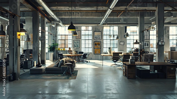 Obraz Open-plan office with industrial chic decor.