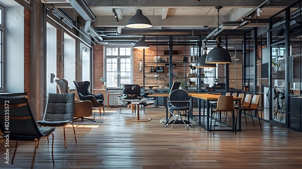 Obraz Open-plan office with industrial chic decor.