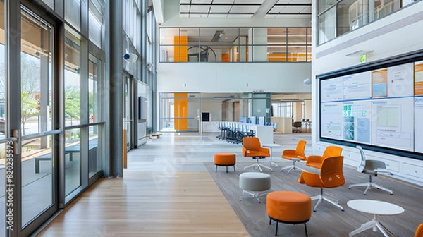 Obraz Open-plan office with interactive digital whiteboards.