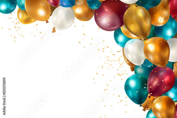 Fototapeta Colorful Balloons and Streamers Frame