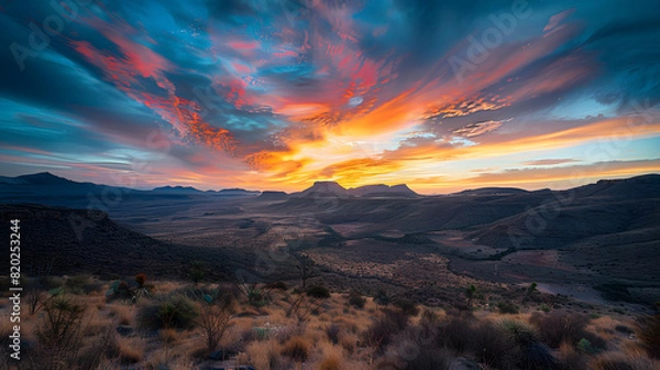 Fototapeta A beautiful sunset with a bright sun shining over a vast, empty landscape. The sky is filled with clouds, creating a serene and peaceful atmosphere