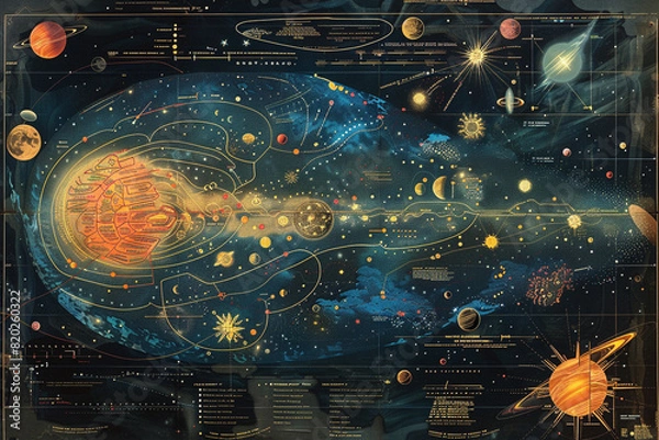 Fototapeta An intergalactic map charting wormholes and shortcuts across the universe