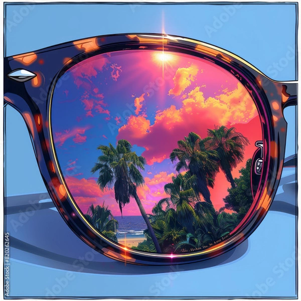 Fototapeta A simple, isometric anime style rendered as vector art using a low poly design technique A pair of stylish eyeglasses with mirrored lenses and a tortoiseshell frame, casting a refl