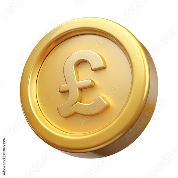 Obraz Gold British pound coin, 3d realistic gold coin icon with transparent PNG background
