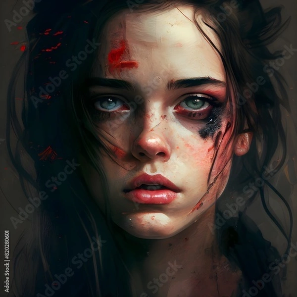 Obraz Resilient Young Woman with Injuries