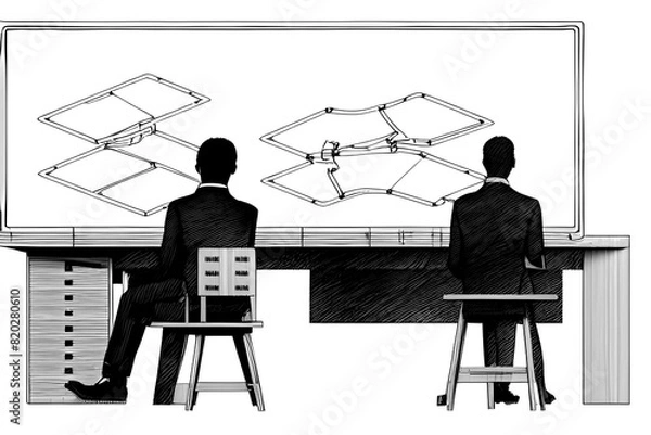 Obraz Engineers Analyzing Blueprint Designs in Modern Workspace