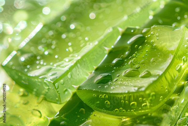 Fototapeta Close up of a transparent green aloe cream texture