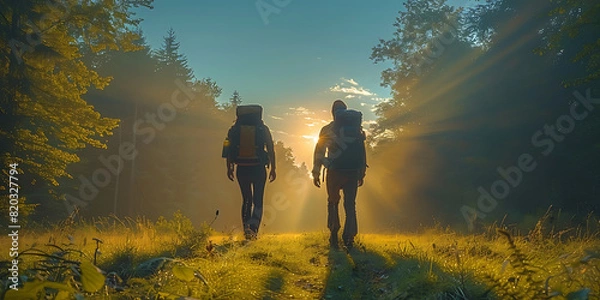 Fototapeta Nature's Calming Influence: Forest Hike with Friends - Discovering Tranquility