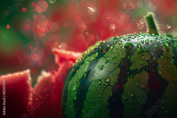 Fototapeta Summer Freshness
A close-up of a watermelon with water droplets on a green and red background. Symbolizes freshness, summer, and refreshment. Perfect for campaigns focused on food, beverages, summer