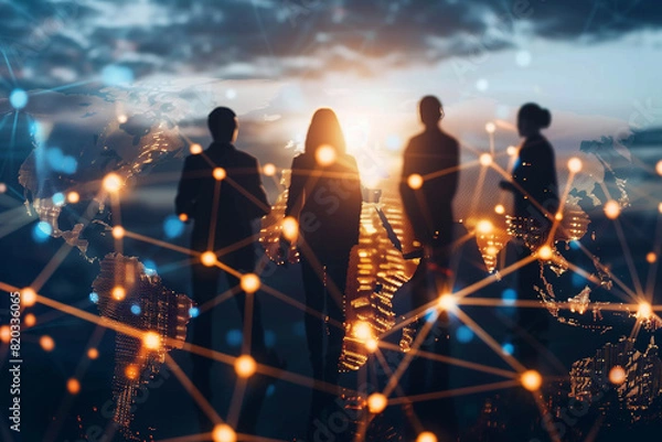 Fototapeta Global business network innovative technology and social network concept. Business strategy analysis and data exchange customer connection HR  human recruitment and global outsources teamwork