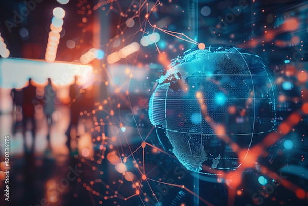 Fototapeta Global business network innovative technology and social network concept. Business strategy analysis and data exchange customer connection HR  human recruitment and global outsources teamwork