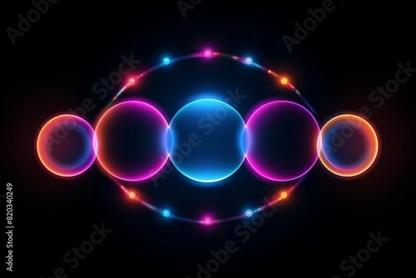 Fototapeta Glowing neon circles on a dark background
