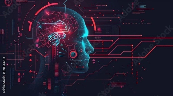 Obraz Machine learning algorithms front view depicting data training and analysis futuristic tone Analogous Color Scheme