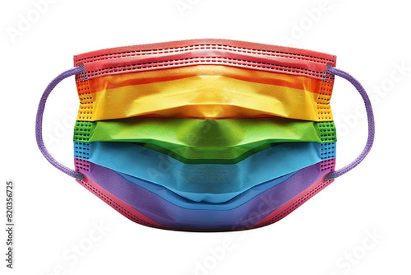 Fototapeta A rainbow face mask with adjustable ear loops and a nose wire for a custom fit.